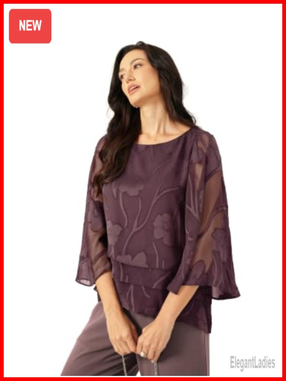 Women's Floral Chiffon Blouse 3/4 Sleeve Lace Top Business Casual
